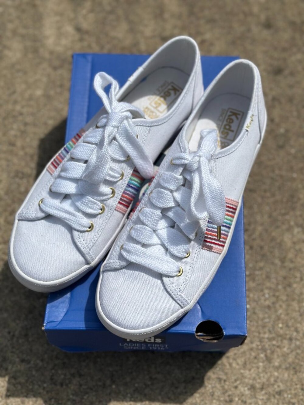 Keds Kickstart Rainbow Stripe Sneakers – White (Women’s 8.5 M)